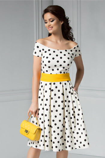 Rochie Carine alba cu buline negre