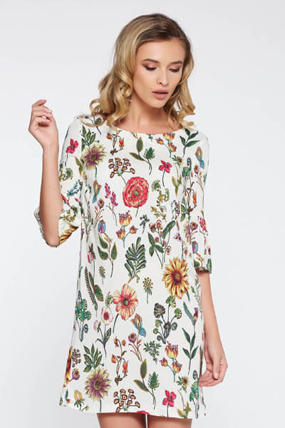 Rochie StarShinerS crem de zi cu croi larg material subtire neelastic cu maneci trei-sferturi