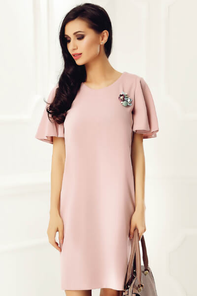 Rochie StarShinerS rosa scurta cu croi larg cu maneca scurta