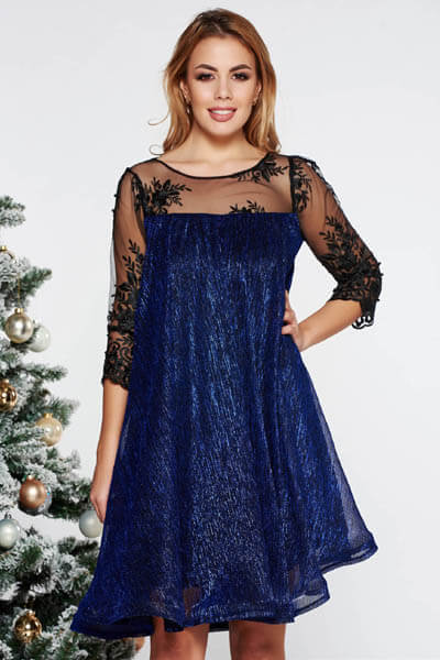 Rochie Artista albastra-inchis de ocazie cu croi larg din material subtire
