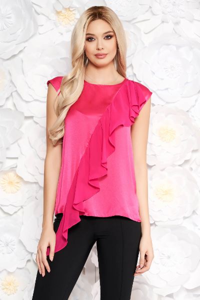 Bluza dama fuchsia cu maneci scurte cu volanase