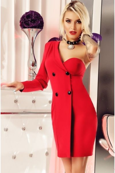Rochie Alani rosie cu nasturi