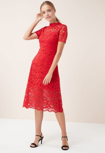 Rochie cambrata din dantela cu guler scurt (Next)