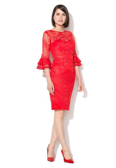 Rochie rosie de dantela cu volane pe maneci (Little Mistress)