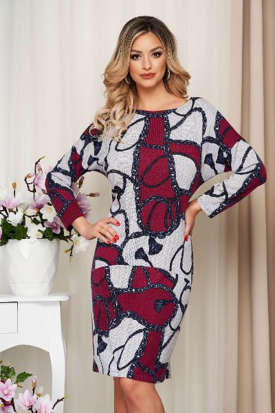 Rochie Lady Pandora visinie tricotata midi tip creion cu slit la spate